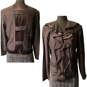 Vintage 90s Wild Rose Ruffle Ladder-Strap Satin Goth Vamp Wednesday Jacket USA 6